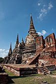 Ayutthaya, Thailand. Wat Phra Si Sanphet, the three chedi with in front the ruins of a square mondop (pavilion). 